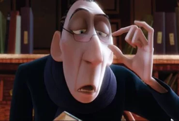 a cartoon learned man with glasses looking down his big nose